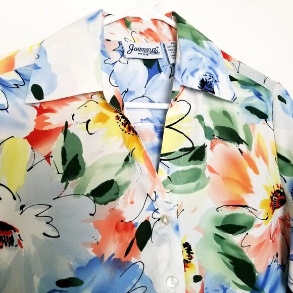 VTG Floral Blouse Joanna Petite Button Up Shirt Women's Medium 3/4 Sleeve - Picture 2 of 9